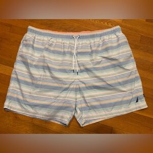 Nautica Peach, Blue and White Swim Trunks.  EUC. 4XL (52-56)